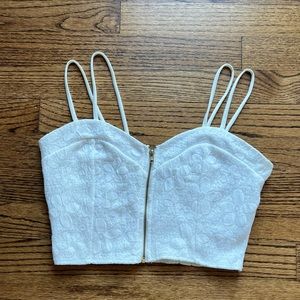 SOLD Charlotte Russe White Floral Zip Front Crop Top Small S